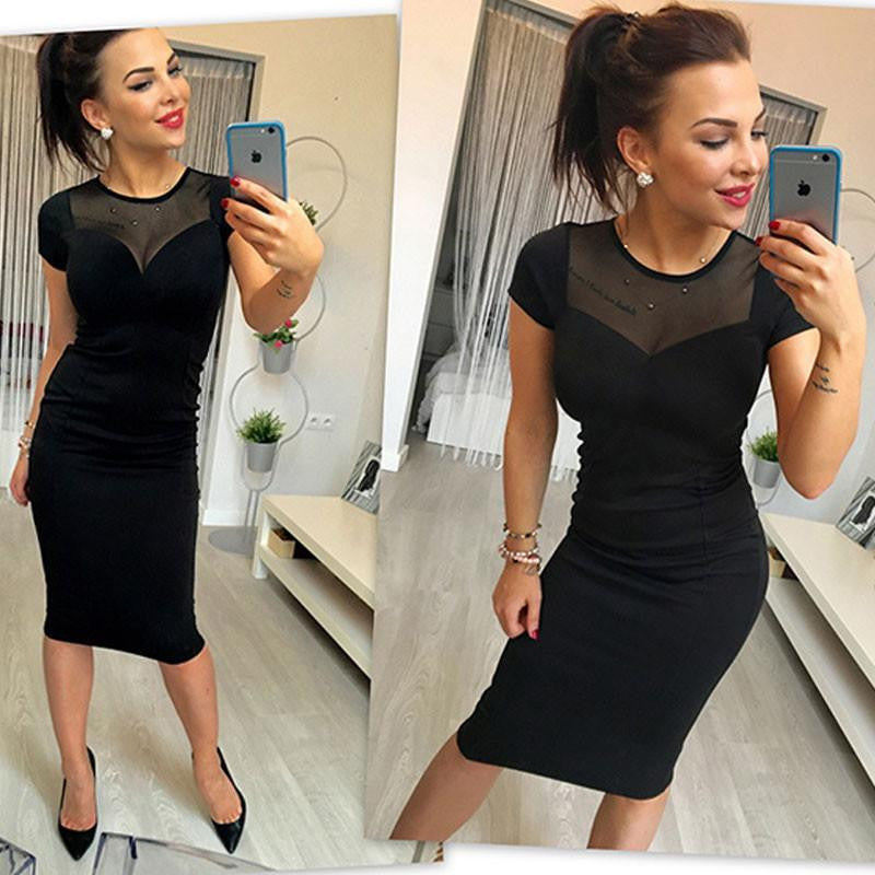 Summer Black Mesh Dress Bandage Dress Women Elegant Pencil Work Dresses Party Club Bodycon Dress Black Vestido De Festa