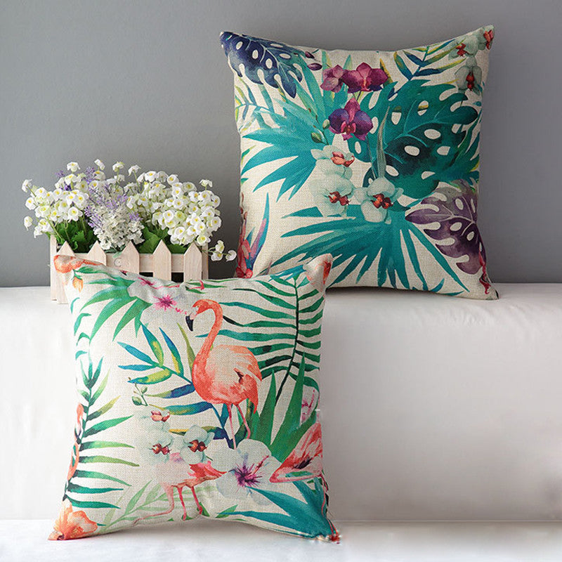 Online discount shop Australia - Flower Flamingo Series Cushion Cover Printed Square Pink Flamingo Cotton Linen Sofa Animal Home Decorative Throw Pillow Cover