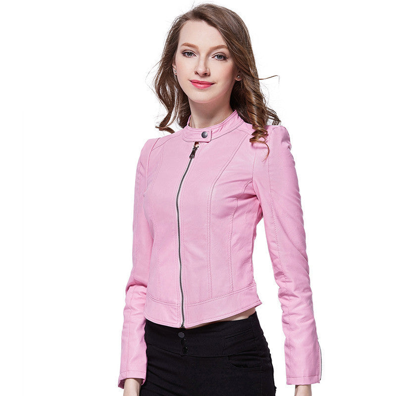 Fashion Women's Leather Jacket Red Suede Pu Blazer Zippers Coat Leather jackets for Women Slim