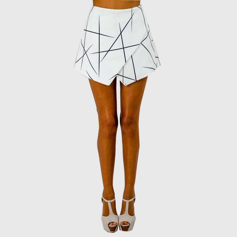 Women Shorts Casual High Waist Asymetrical Hem Line Shorts Female Geometric Zipper Beach Shorts Plus Size
