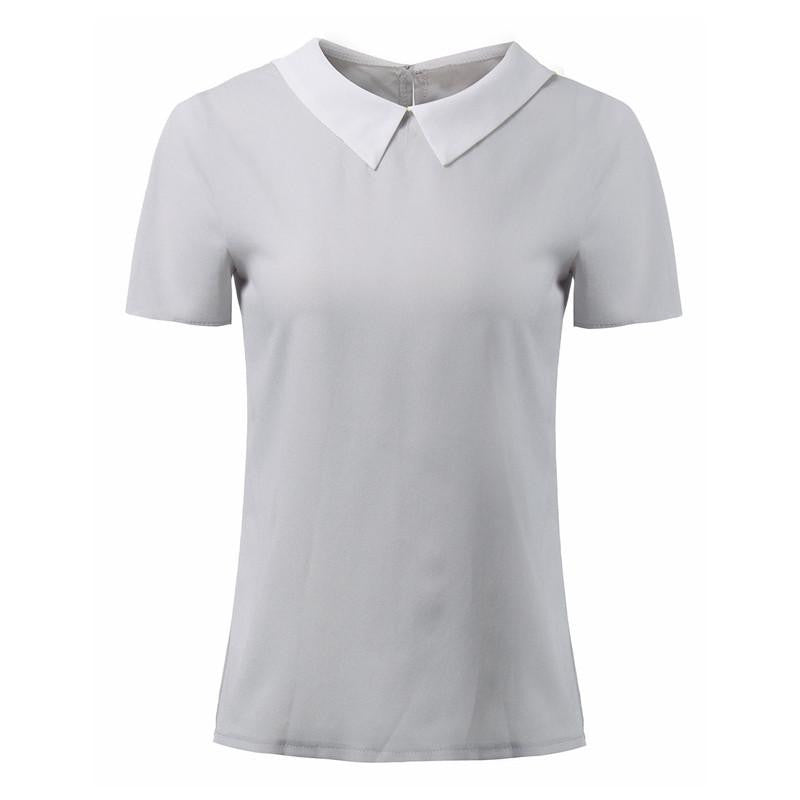 Women Blouses Turn Down Collar Short Sleeve Chiffon Shirts Slim Casual Blouse Plus Size Tops