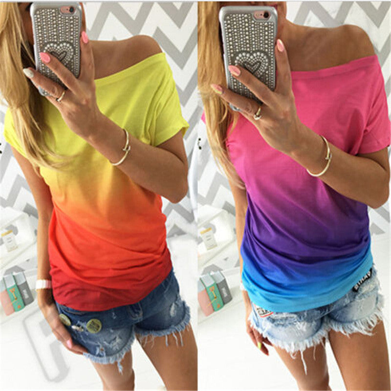 Online discount shop Australia - Fashion Women Clothing Casual Short Sleeve Loose Cotton Off Shoulder Top Shirts Blouses