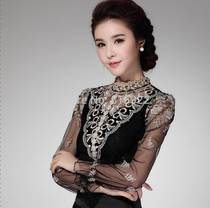 Online discount shop Australia - Crochet Long Sleeve Shirts Vintage Women Blouses Chiffon Women Lace Tops