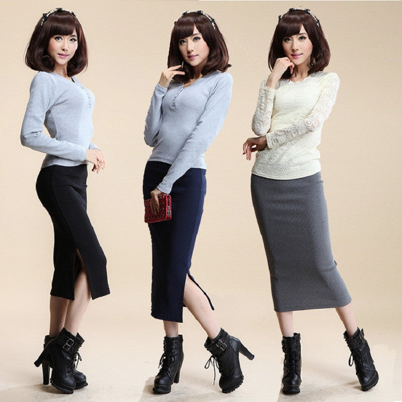 Online discount shop Australia - Autumn Winter Women Skirt Wool Rib Knit Long Skirt Package Hip Split Skirts