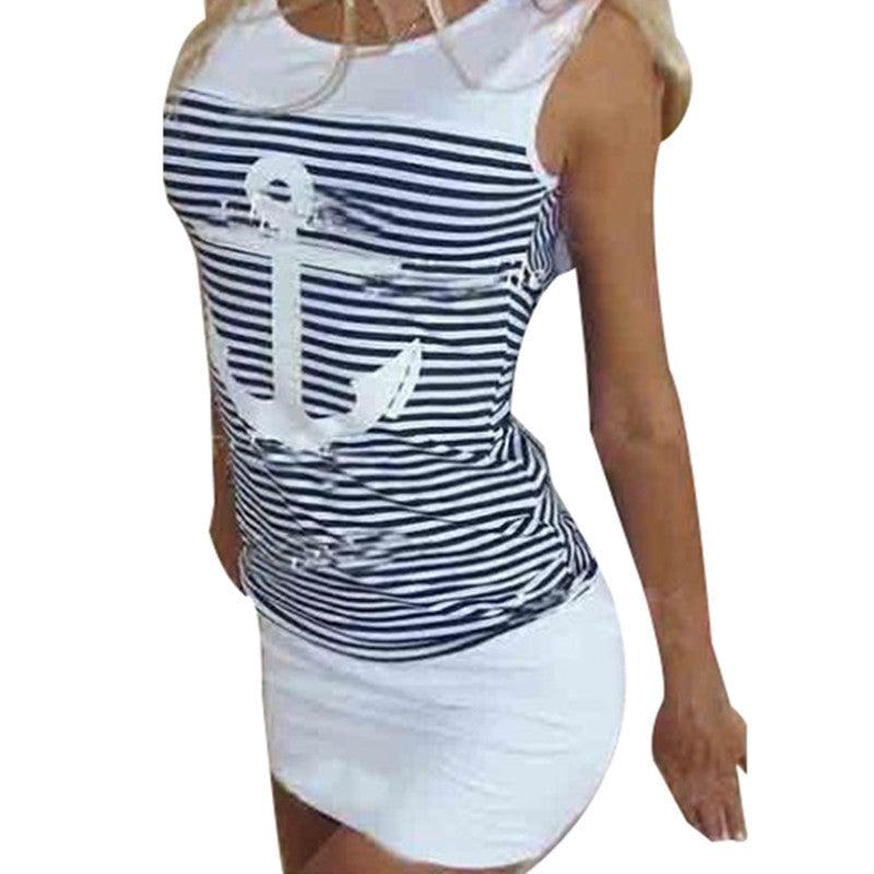 Online discount shop Australia - Fashion Summer Women Dress Sleeveless Casual Striped Ladys' Dresses QAF15C Vestidos