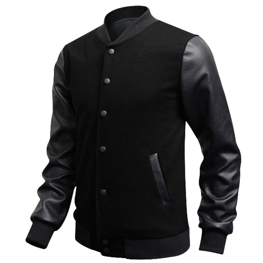 Slim Fit Fashion Casual Mens Coat Baseball Jackets PU Leather Sleeve Jacket Men Bomber Jackets And Coats