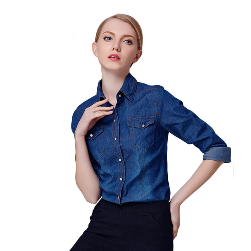 Denim Shirt Women Long Sleeve Turn-Down Collar Blouse Women Jeans Female Blue Jean Shirt Fashion Female Clothes WE249