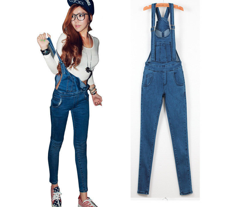 Denim Jumpsuits Women Romper Long Pants Jeans Skinny Overalls Suspender Female Slim Catsuit