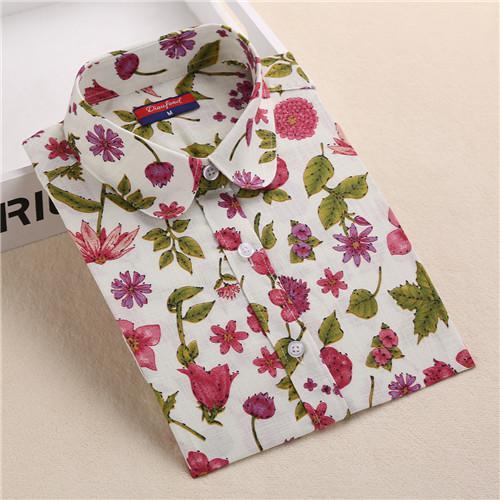 Flower Print Blouses Ladies Vintage Womens Tops And Blouse Long Sleeve Turn-down Collar Button Shirt