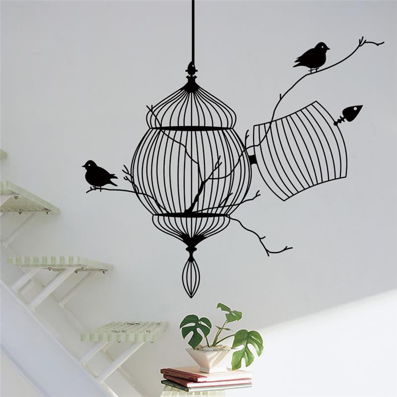 Online discount shop Australia - bird cage vinyl wall stickers bedroom living decoration tree branch 8231. removable diy home decal animal mural art 3.0