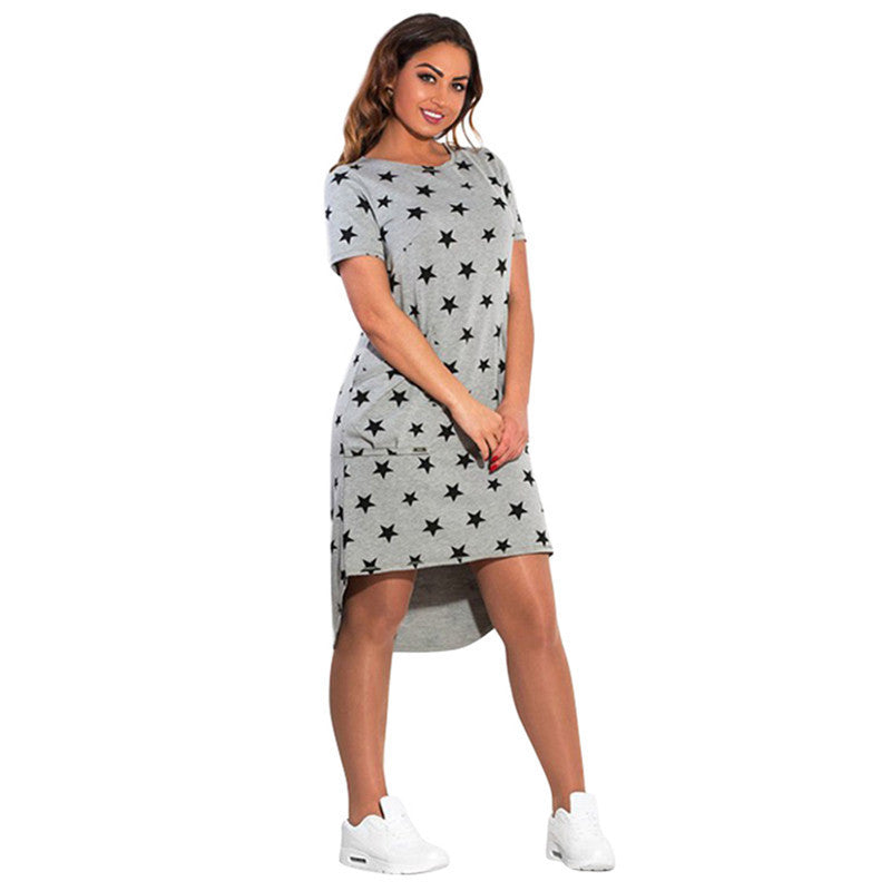 Online discount shop Australia - Fashion Print Star Summer Women Dresses bBg Sizes NEW Plus Size Women Clothing Knee-Length Dress Casual Loose Dress