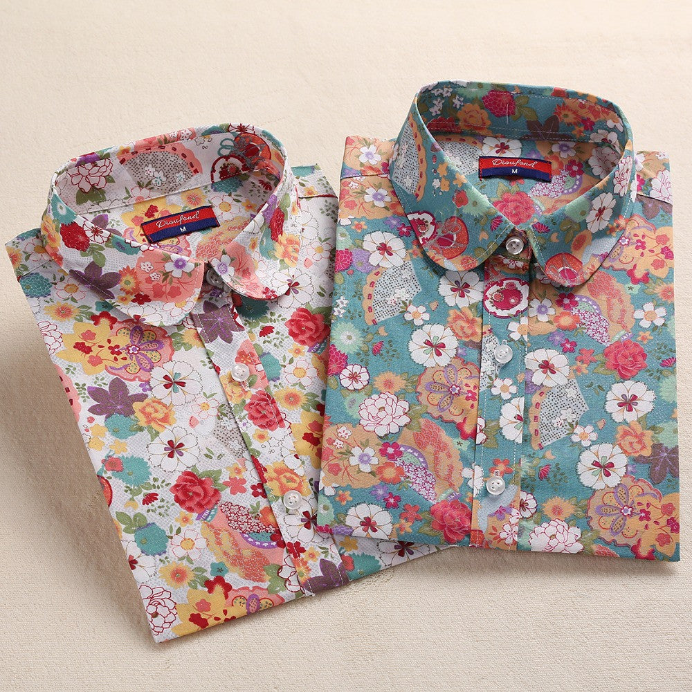 Online discount shop Australia - Floral Women Blouses Long Sleeve Shirt Cotton Women Shirts Cherry Casual Ladies Tops Animal Print Blouse Plus Size 5XL