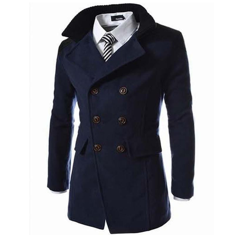 Trench Coat Men Tops Style Double Breasted Trench Coat High Woolen Cloth Fabric Long Mens Trench Coat