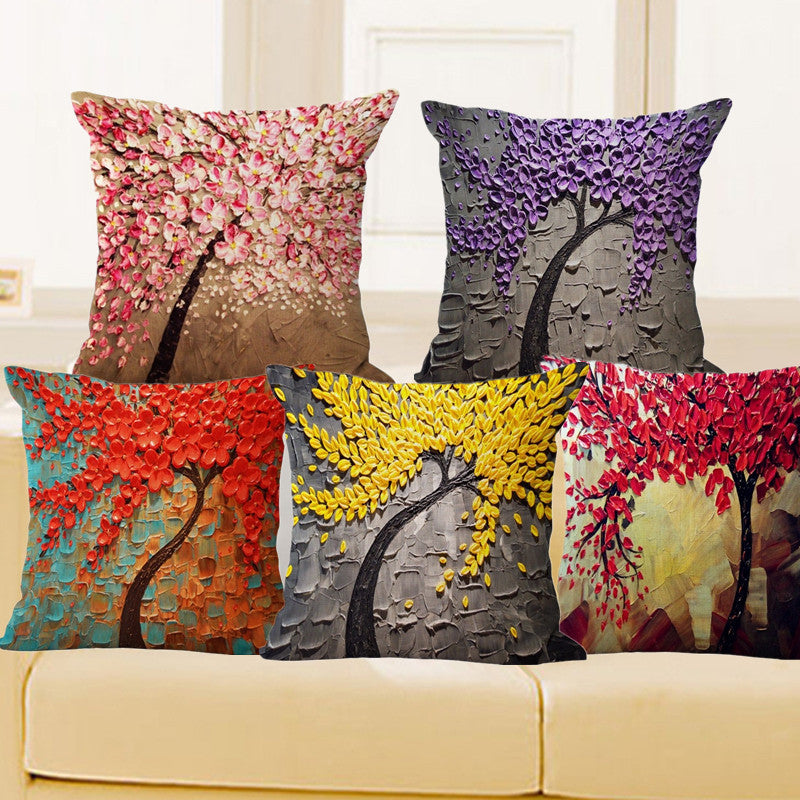 Online discount shop Australia - Cushion Cover Vintage Flower Pillow Case Mural Yellow Red Tree sweet Cherry Blossom Home Decorative Throw Pillow Cover