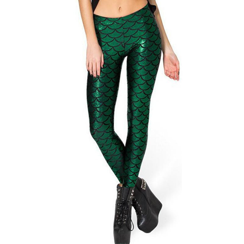 Novelty Fish Scale Shine Green women leggings Mermaid leggings punk pants Plus Size