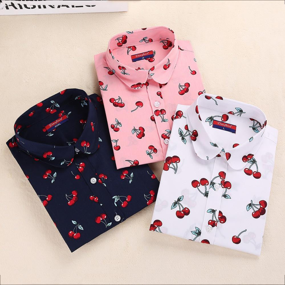 Women Shirts Casual Cherry Blouses Long Sleeve Ladies Tops Fashion Clothing For Womens Plus Size 5XL