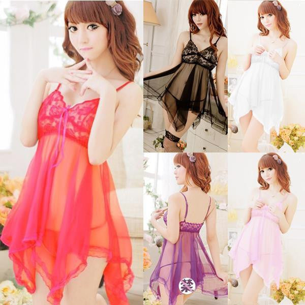 Women Gauze Belt Skirt G-string Nightgowns Sleepshirts 5 Colors