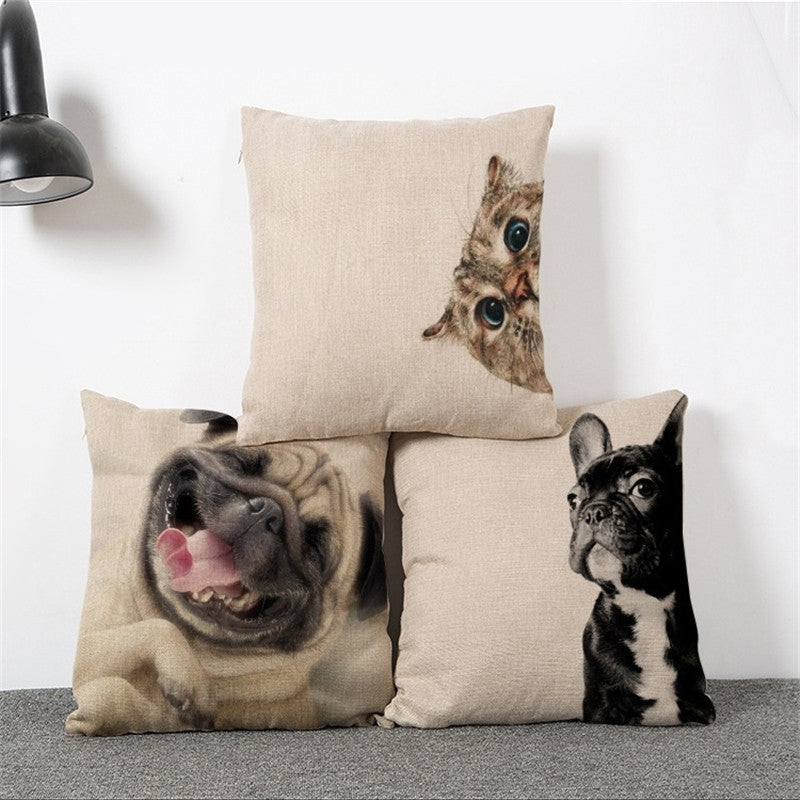 Pillowcase Laughing Cat Dog Cotton Linen Cushion Bull Terrier Animal Sofa Printed 18x18 Inches Home Decorative Euro Pillow Cover