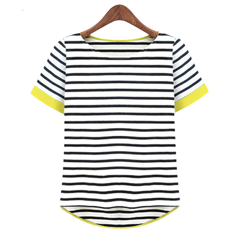 Women Tops O-Neck T-Shirt Short Sleeve Striped T Shirts Tees M L XL XXL XXXL XXXXL Plus Size