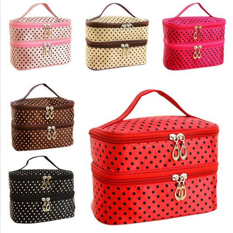 Online discount shop Australia - Fashion Double layer small dots cosmetic bag makeup tool storage bag multifunctional Storage package S385