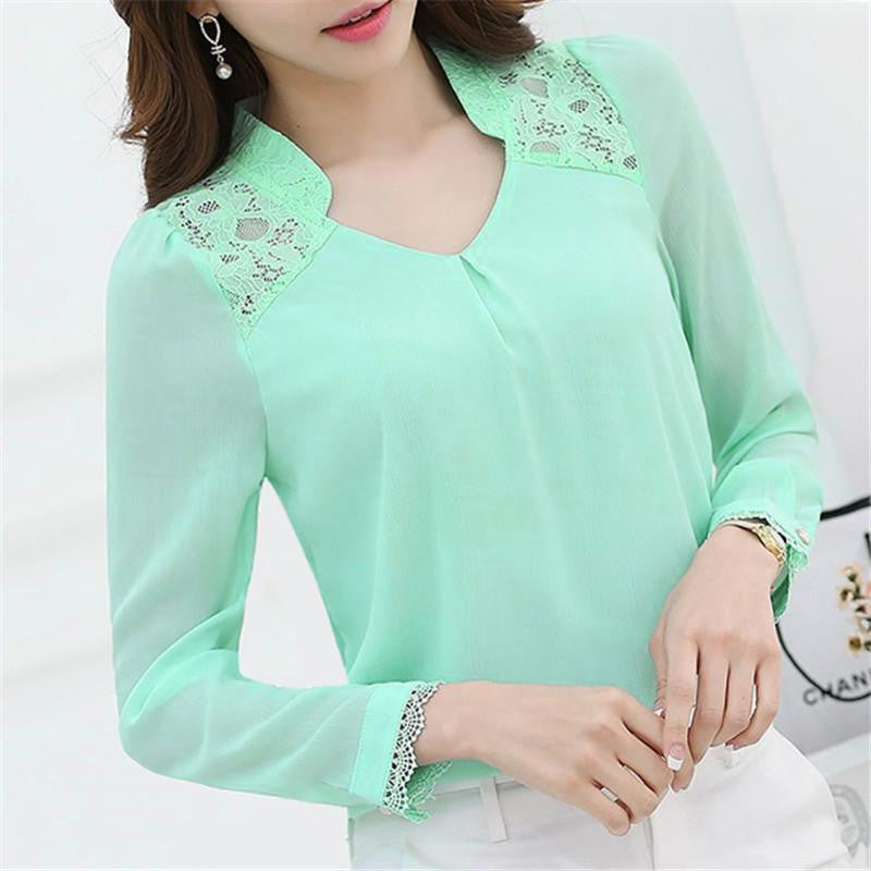 Women's Profession Long-sleeved Solid Chiffon Blouse Shirts Women Plus Size Fashion Casual Women Clothing 860