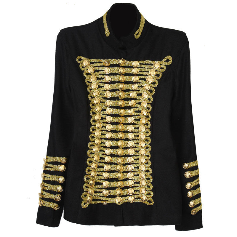 Runway Fashion Rock Punk Jacket Women's Wool Blends Gold Buttons Army Napoleon Jacket