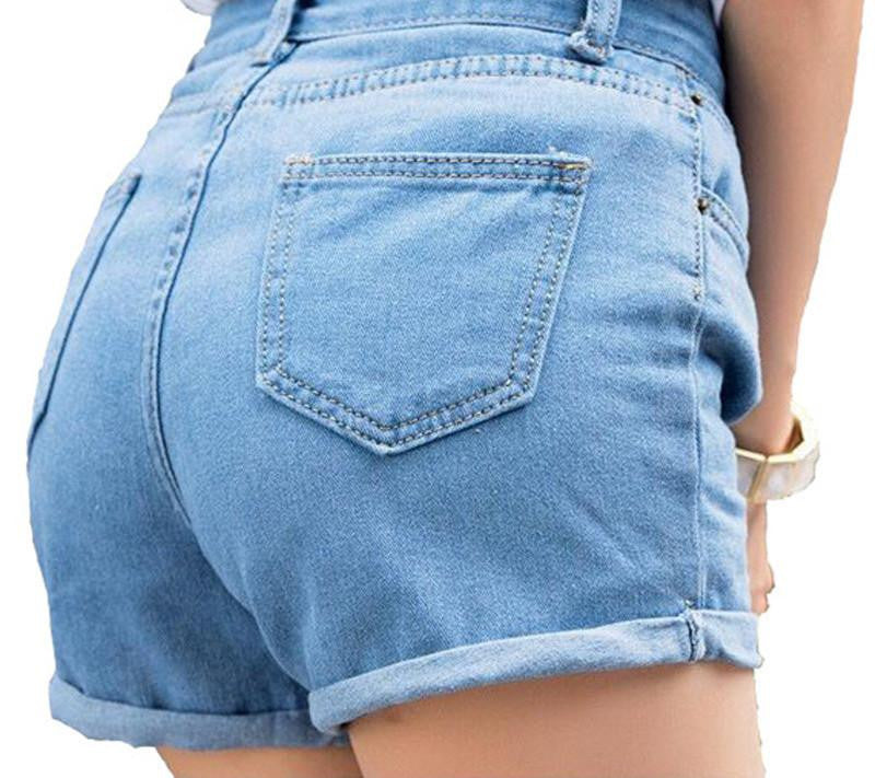 Women Denim shorts female wild and loose short Retro Mid waist thin curling fashion lager size short jeans