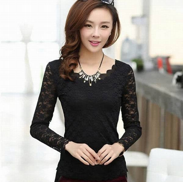 Double Lace Mesh Casual Women Blouse Shirt Tops Woman Clothing Lady