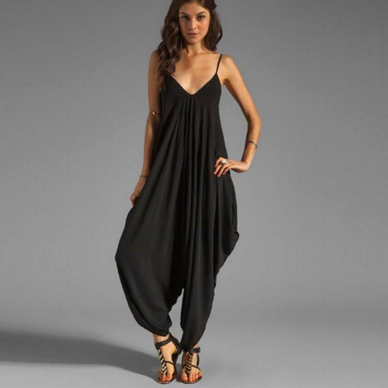 Women V Neck Loose Baggy Fit Beach/Party Jumpsuit Romper Harem Suit