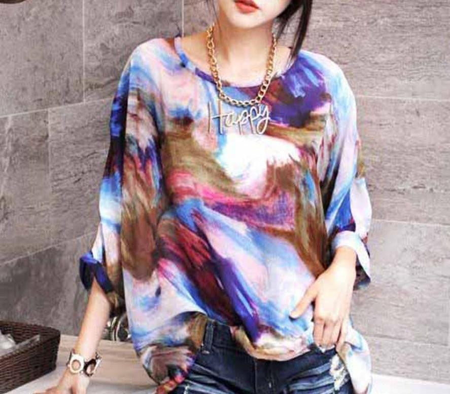 Online discount shop Australia - Women Cherry Print Bohemian Chiffon Loose Tops Batwing Sleeve Shirt Casual