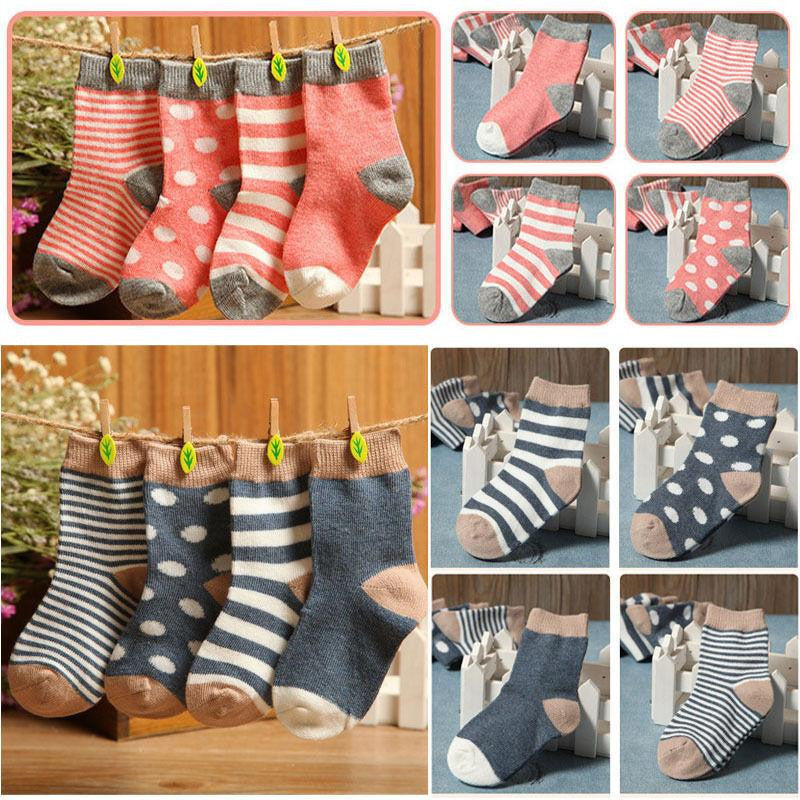Set of 4 Pairs Baby Toddler Boys Girls Kids Cotton Socks Stripe Polka Dot Socks