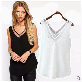 Online discount shop Australia - Chiffon Vest New Fashion Women Blouses Sleeveless Tops Female Casual Clothing Ladies V Collar Shirts Tanks Body Lace