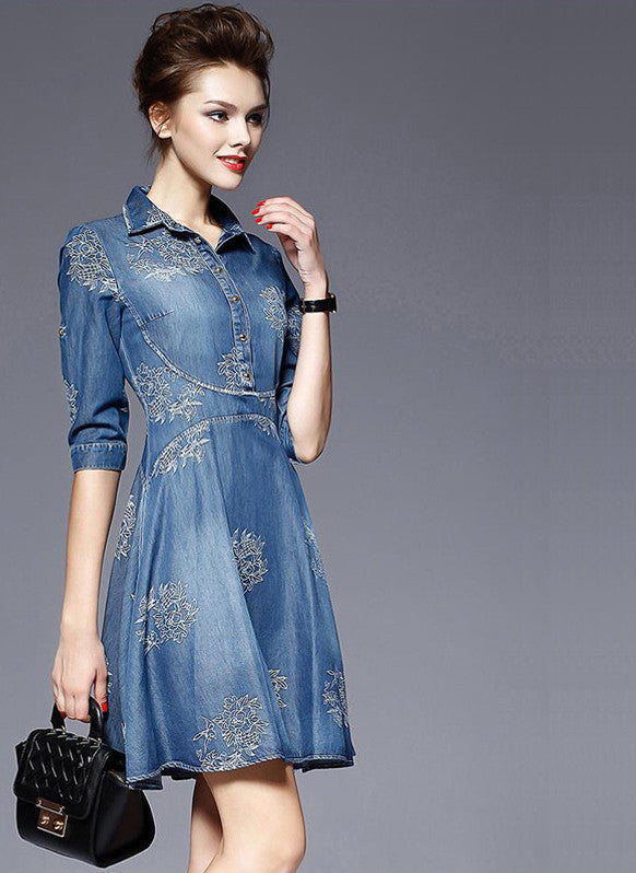 Online discount shop Australia - Denim Dress Women Plus Size Half Sleeve Summer Dress Blue Denim Jeans Dress For Women Ladies Casual Party Dress