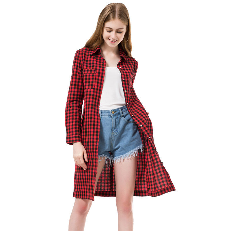 Online discount shop Australia - Flannel Women Long Shirts Red Plaid Blouses Long Shirt Dress Longue Casual Shirts Dress Women Clothing