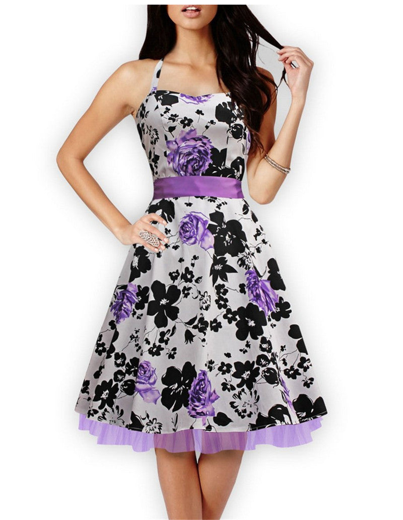 Online discount shop Australia - Floral Print Party Dresses Women Rockabilly 50s 60s Print Dress Cotton Sleeveless Vintage Dress Plus Size