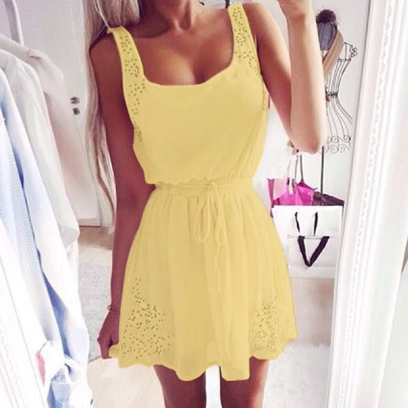 White And Yellow Pink Women Casual Dresses Sleeveless Cocktail Short Mini Dress