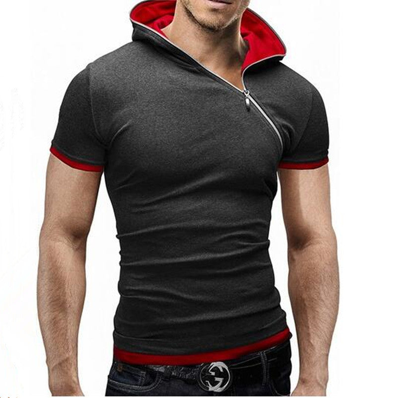 Men's Tops Tees Cotton O Neck Short Sleeve T Shirt Men Fashion Solid Hooded Slim T Shirts Mens