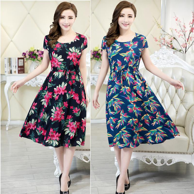 Women clothing medium-long casual dress short-sleeve o-neck loose plus size female summer style dresses