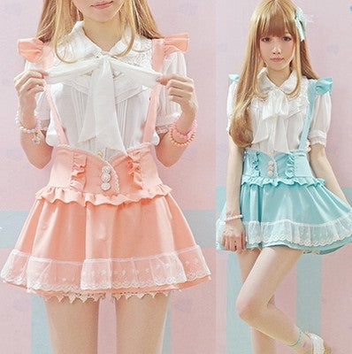 Online discount shop Australia - High Waisted Skirt Cute Japanese Ruffle lace Suspender Skirt Detachable Strap Lolit Aymmy Bandage skirts