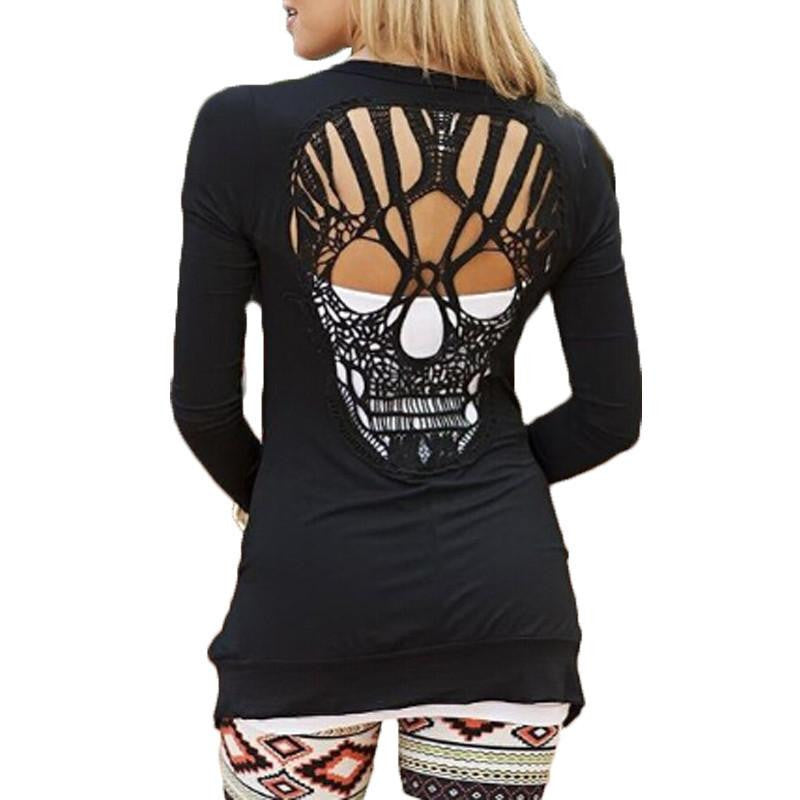 Skull Hollow Out Women Sweaters Knitted Long Sleeve Cardigans Thin Cardigans Body Top Plus Size