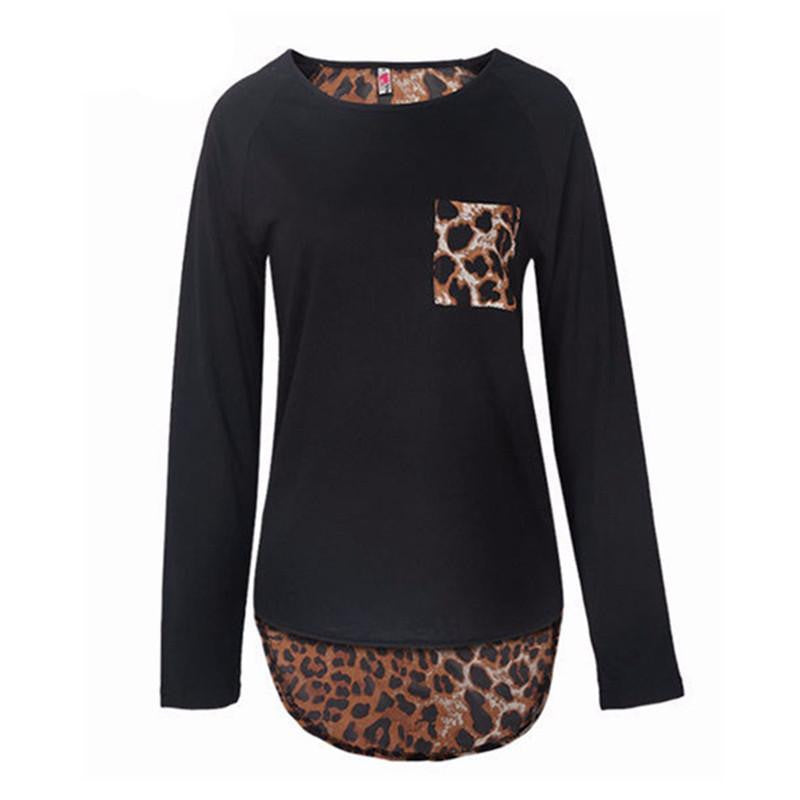 Women Blouses Plus Size Casual Blouse Tops Long Sleeve Leopard Patchwork Shirts