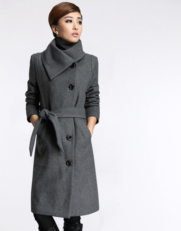 Long Jackets Women Grey Wool Coat High Plus Size Poncho Fashion Women's Cashmere Coat with Belt Female Coat