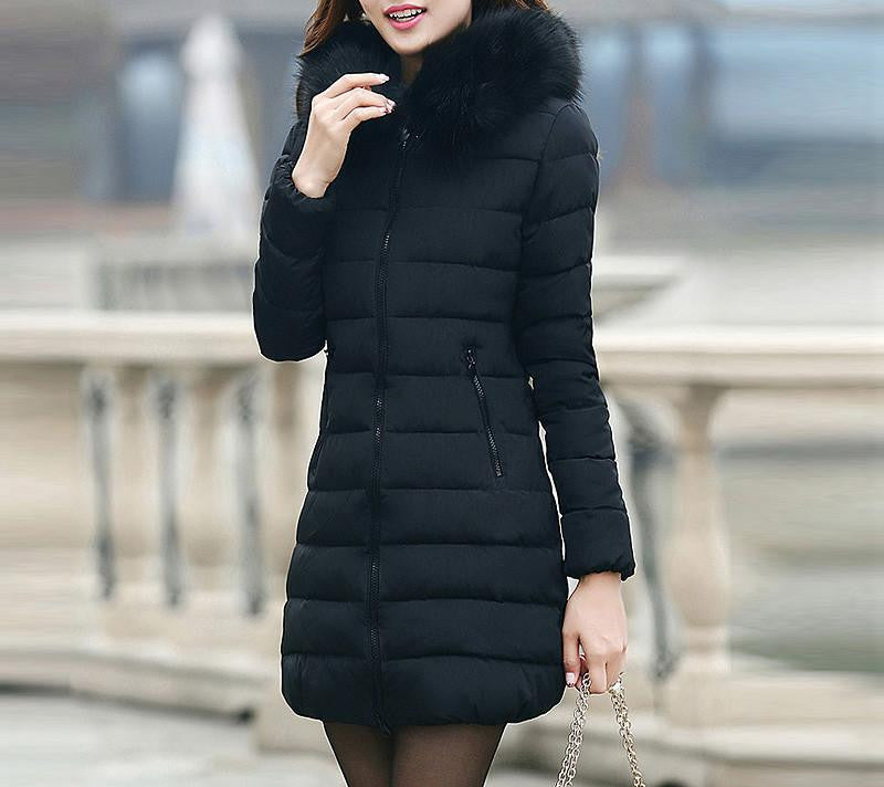 Women Thick Casual Down Cotton Parka Long Fur Collar Hooded Coat Jacket Plus Size 5XL