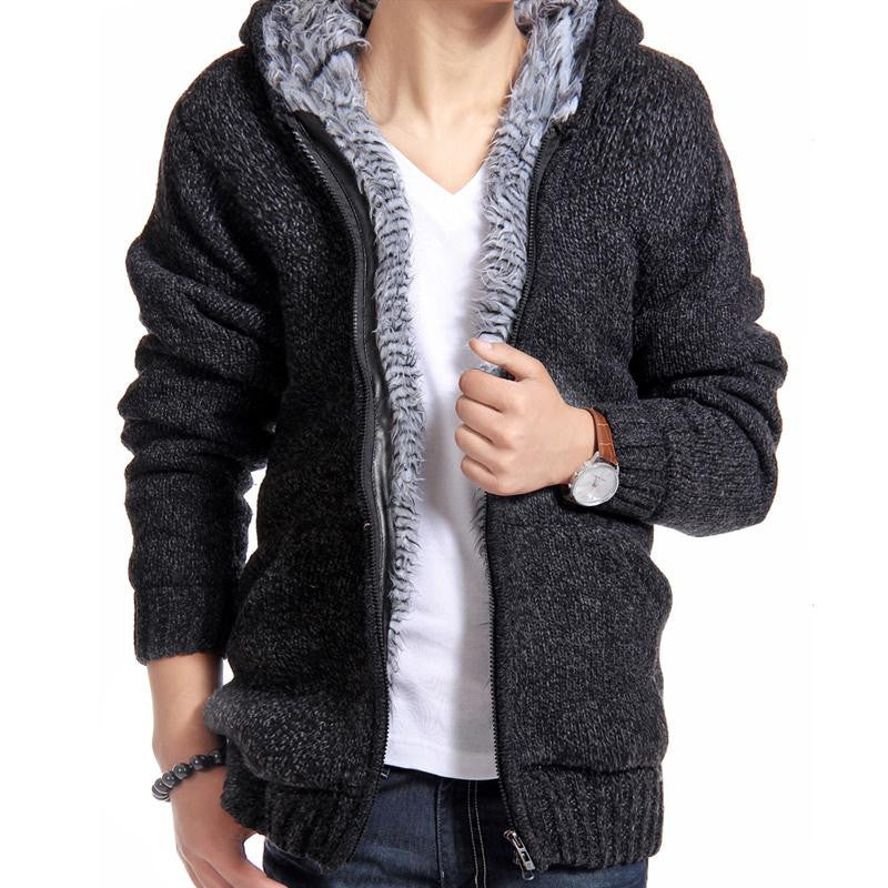 Online discount shop Australia - Jacket Men Thick Velvet Cotton Hooded Fur Jacket Mens Padded Knitted Casual Sweater Cardigan Coat Outdoors Parka