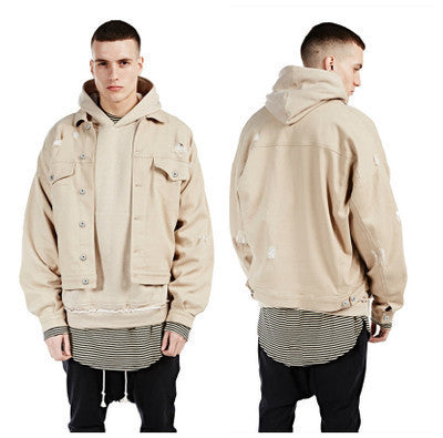 Online discount shop Australia - Denim jacket men with hole fashion streetwear jaqueta jeans mens jackets and coats oversize bat design kanye west