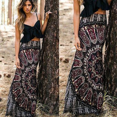 Skirts BOHO Hippy Women Long Maxi Slim Skirt Beach Clothing Casual Women Floral Vintage Plus Size to XXL