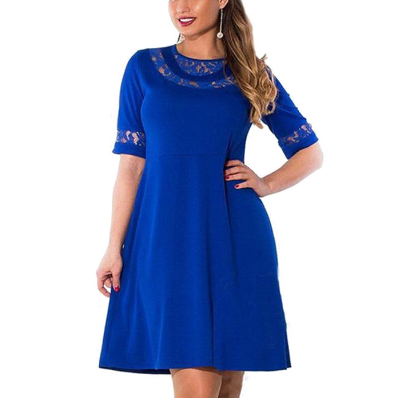Online discount shop Australia - Lace Dress Half Sleeve Large Size Women Clothing Autumn Dress Women's O-Neck Knee-Length Dresses Plus Size