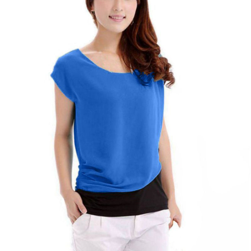 Women Ladies Casual Chiffon Blouses Short Sleeve Shirt Tops M L XL S3