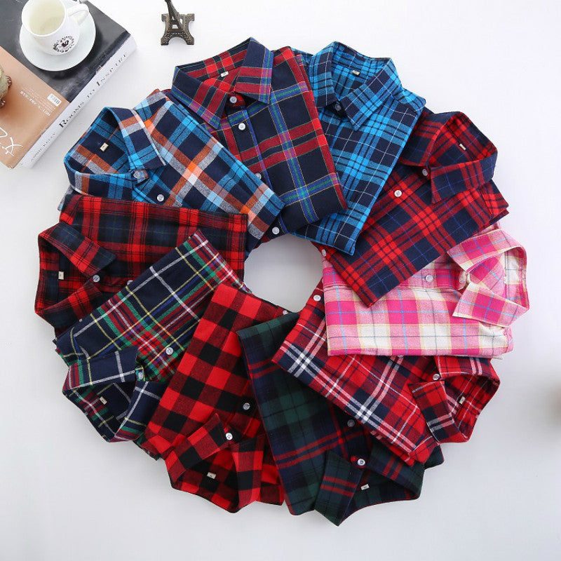 Online discount shop Australia - Fashion Plaid Shirt Female College style women's Blouses Long Flannel Shirt Plus Size Cotton Office tops