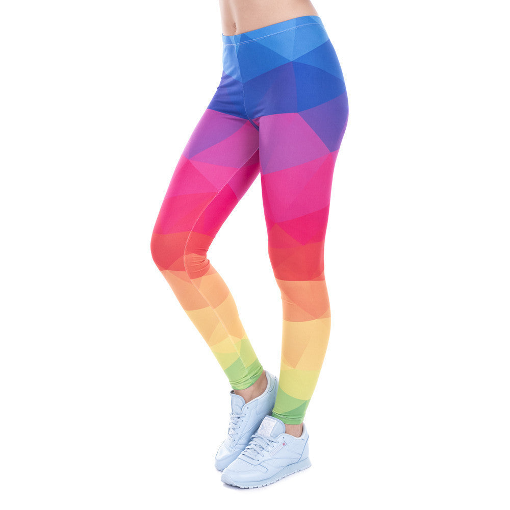 Online discount shop Australia - Leggings Printed Women Legging Colorful Triangles Rainbow Legins High Waist Elastic Leggins Silm Women Pants